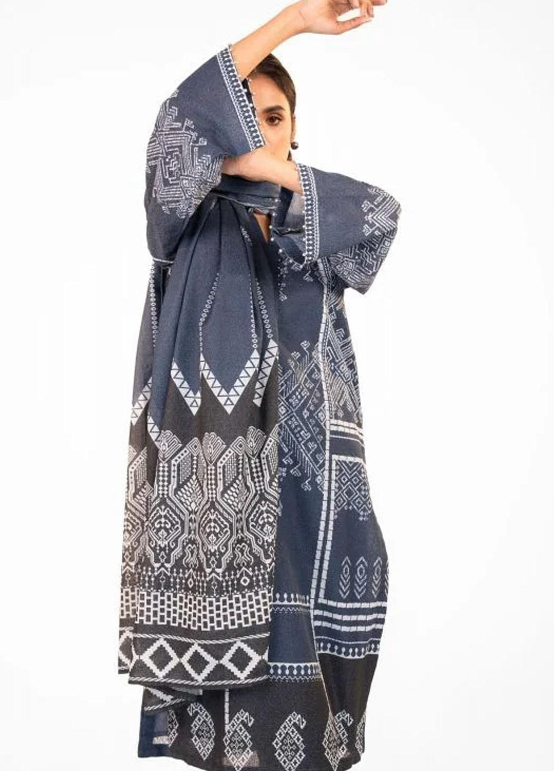 Al Karam Printed Karandi Suits Unstitched 3 Piece AK22FW FW-23-22-Blue - Winter Collection