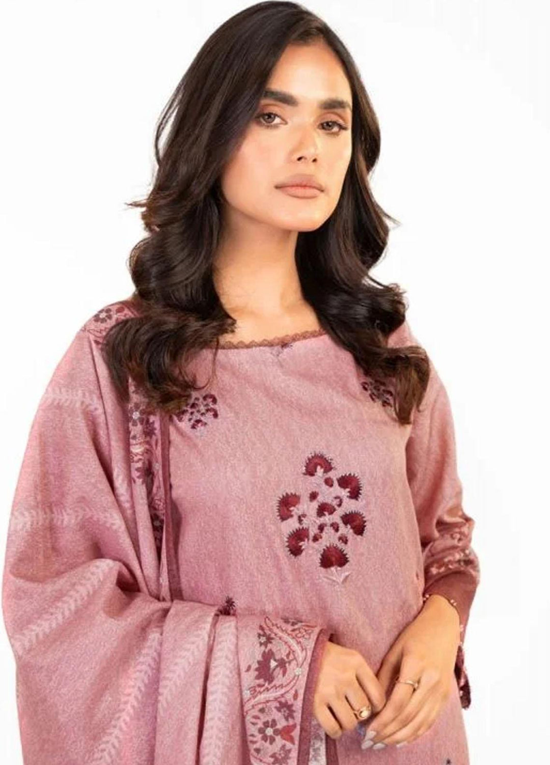 Al Karam Embroidered Karandi Suits Unstitched 3 Piece AK22FW FW-12.1-22-Maroon - Winter Collection