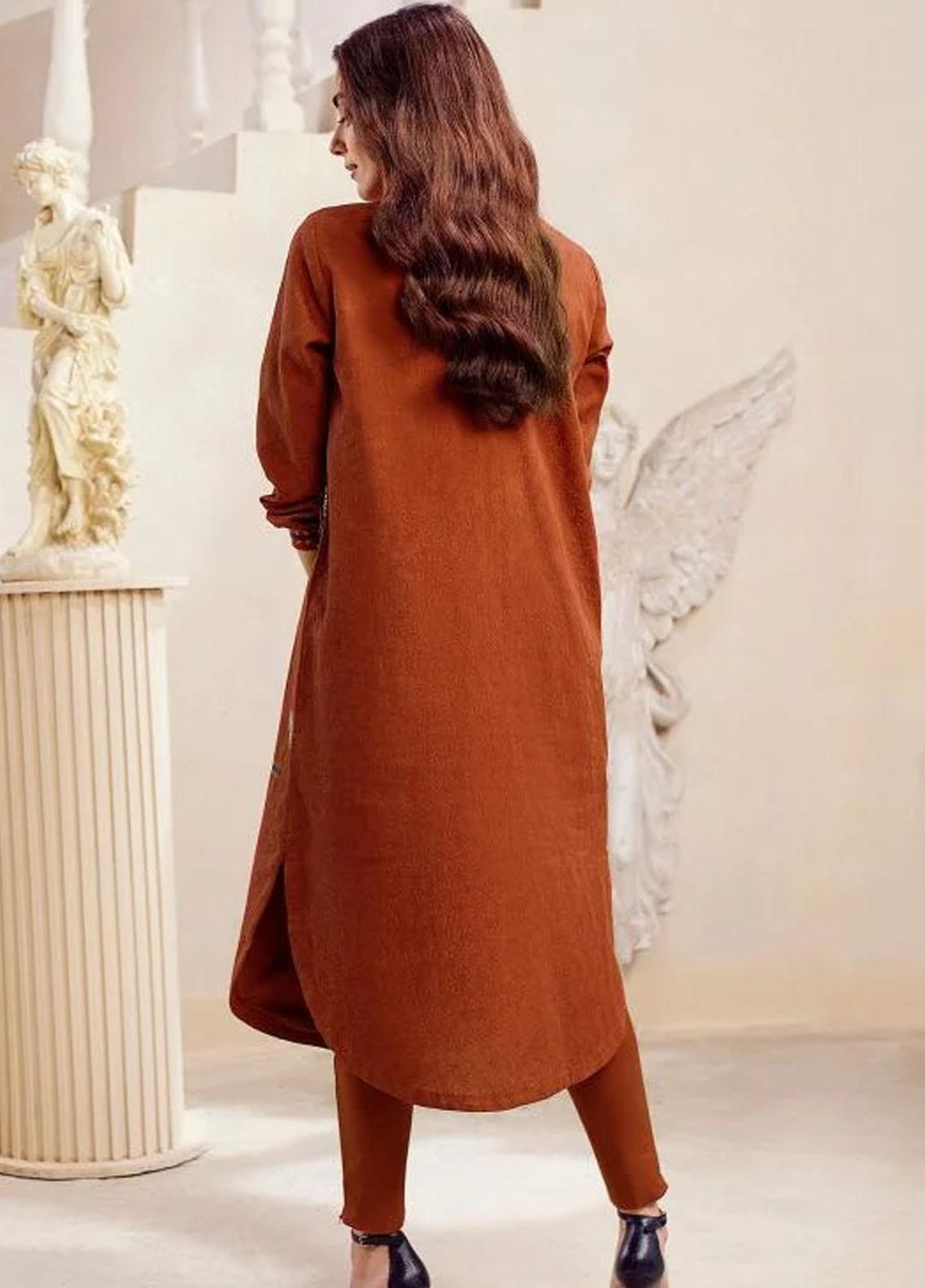 Al Karam Embroidered Dobby Suits Unstitched 2 Piece AK22FW FW-36-22-Rust - Winter Collection