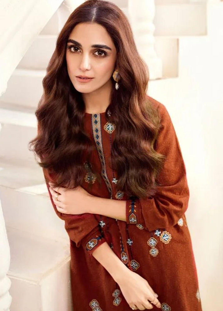 Al Karam Embroidered Dobby Suits Unstitched 2 Piece AK22FW FW-36-22-Rust - Winter Collection