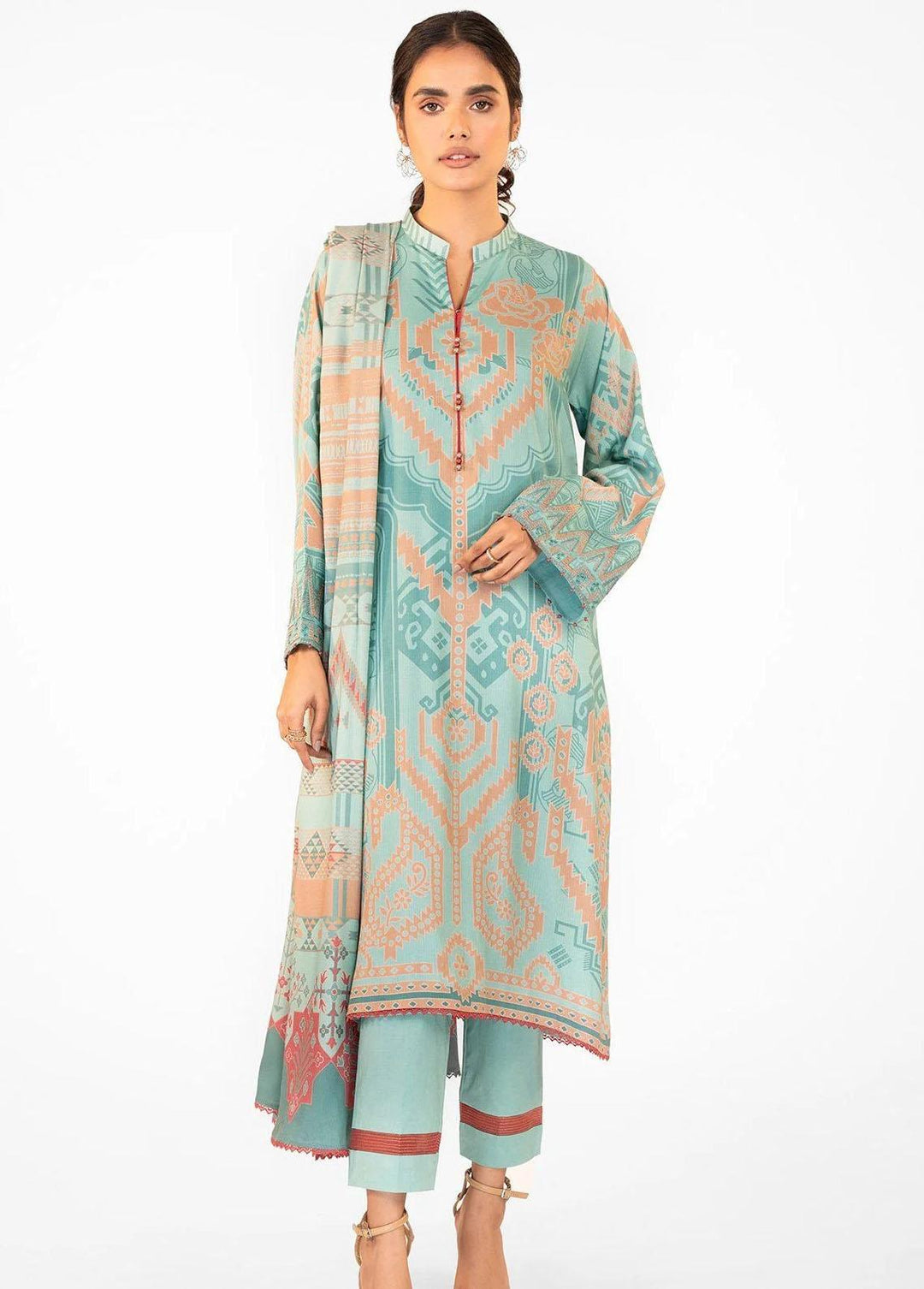 Al Karam Embroidered Viscose Suits Unstitched 3 Piece AK22W FW-09-22-Mint Green - Winter Collection