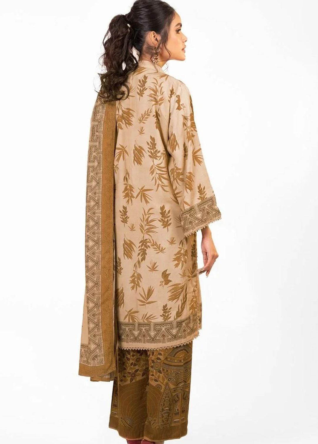 Al Karam Printed Viscose Suits Unstitched 2 Piece AK22W FW-14-22-Beige - Winter Collection