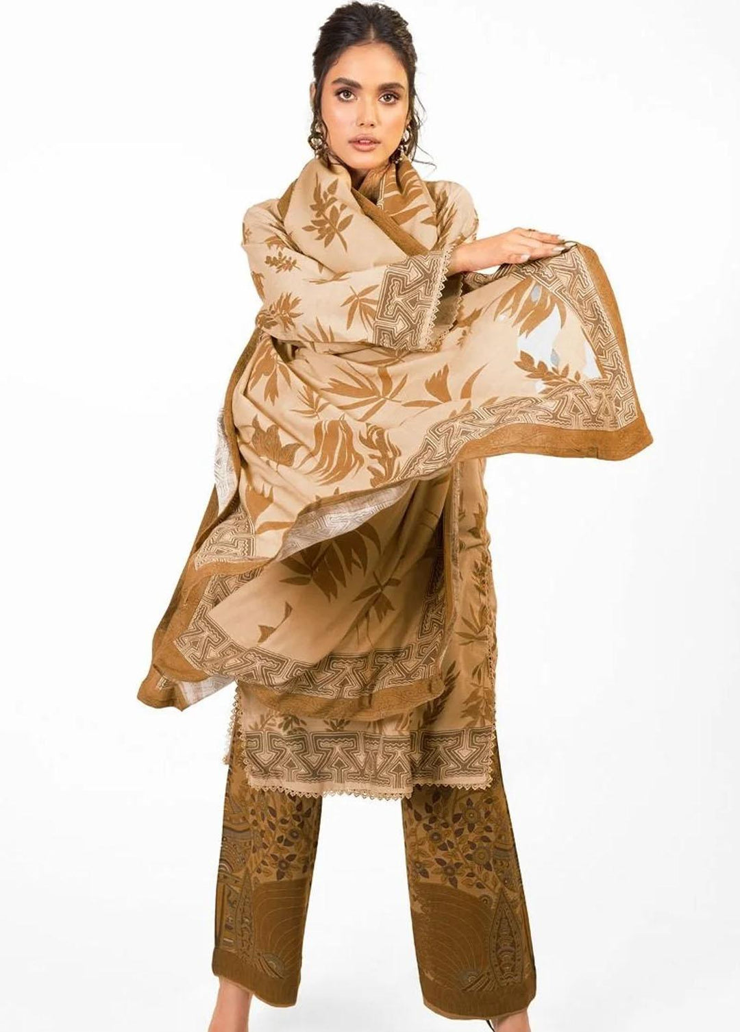 Al Karam Printed Viscose Suits Unstitched 2 Piece AK22W FW-14-22-Beige - Winter Collection