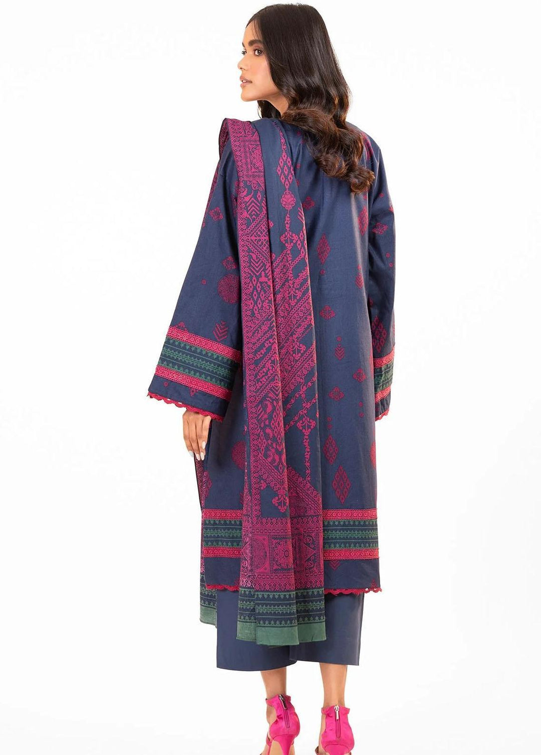 Al Karam Printed Fibre Suits Unstitched 3 Piece AK22W FW-16.1-22-Blue - Winter Collection