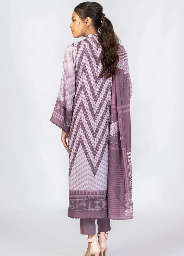 Al Karam Printed Dhanak Suits Unstitched 3 Piece AK22W FW-18-22-Purple - Winter Collection