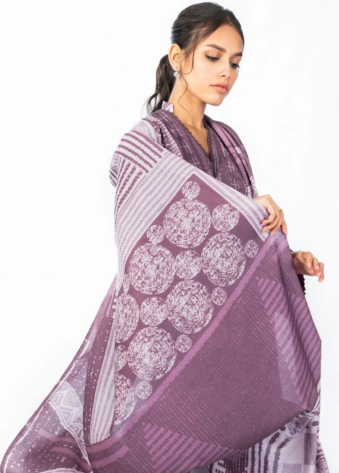 Al Karam Printed Dhanak Suits Unstitched 3 Piece AK22W FW-18-22-Purple - Winter Collection