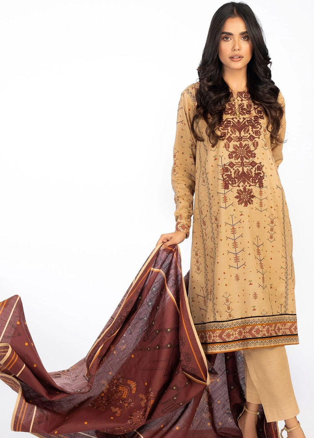 Al Karam Embroidered Khaddar Suits Unstitched 3 Piece AK22W FW-18.1-22-Beige - Winter Collection