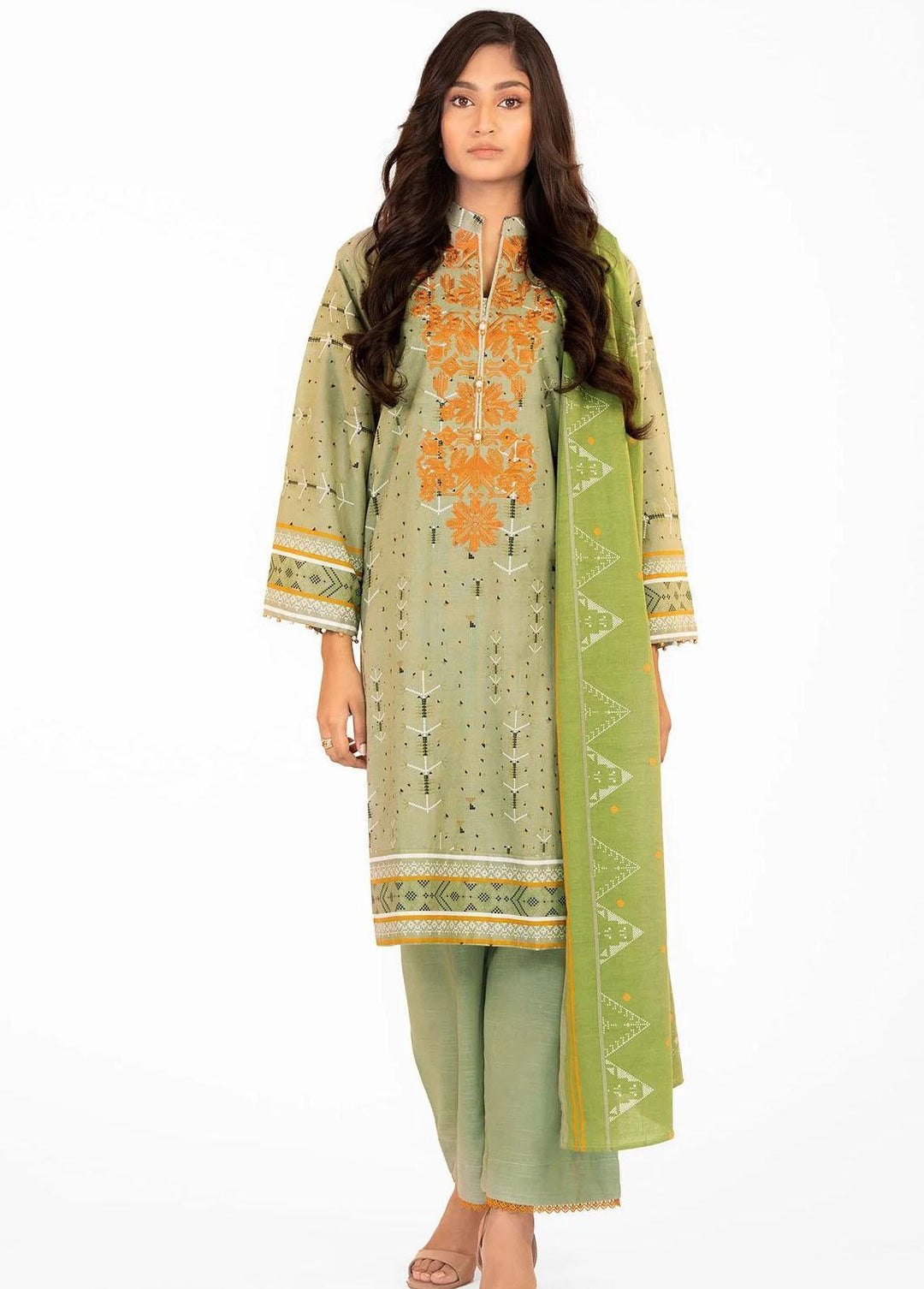 Al Karam Embroidered Khaddar Suits Unstitched 3 Piece AK22W FW-18.1-22-Mint Green - Winter Collection