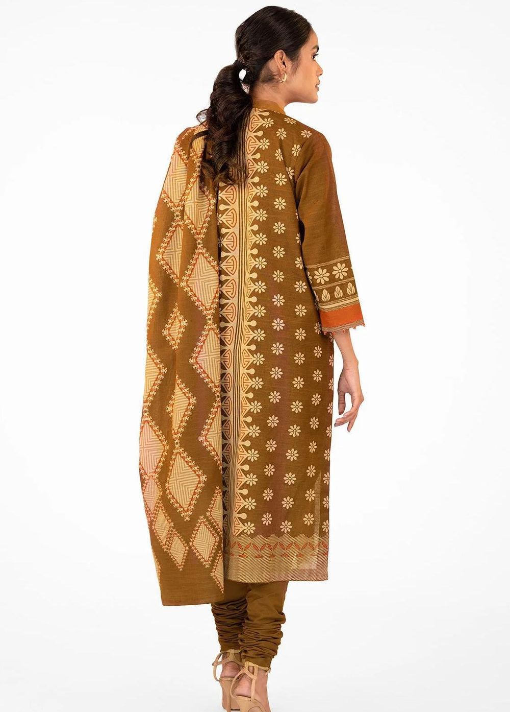 Al Karam Printed Khaddar Suits Unstitched 3 Piece AK22W FW-22-22-Brown - Winter Collection