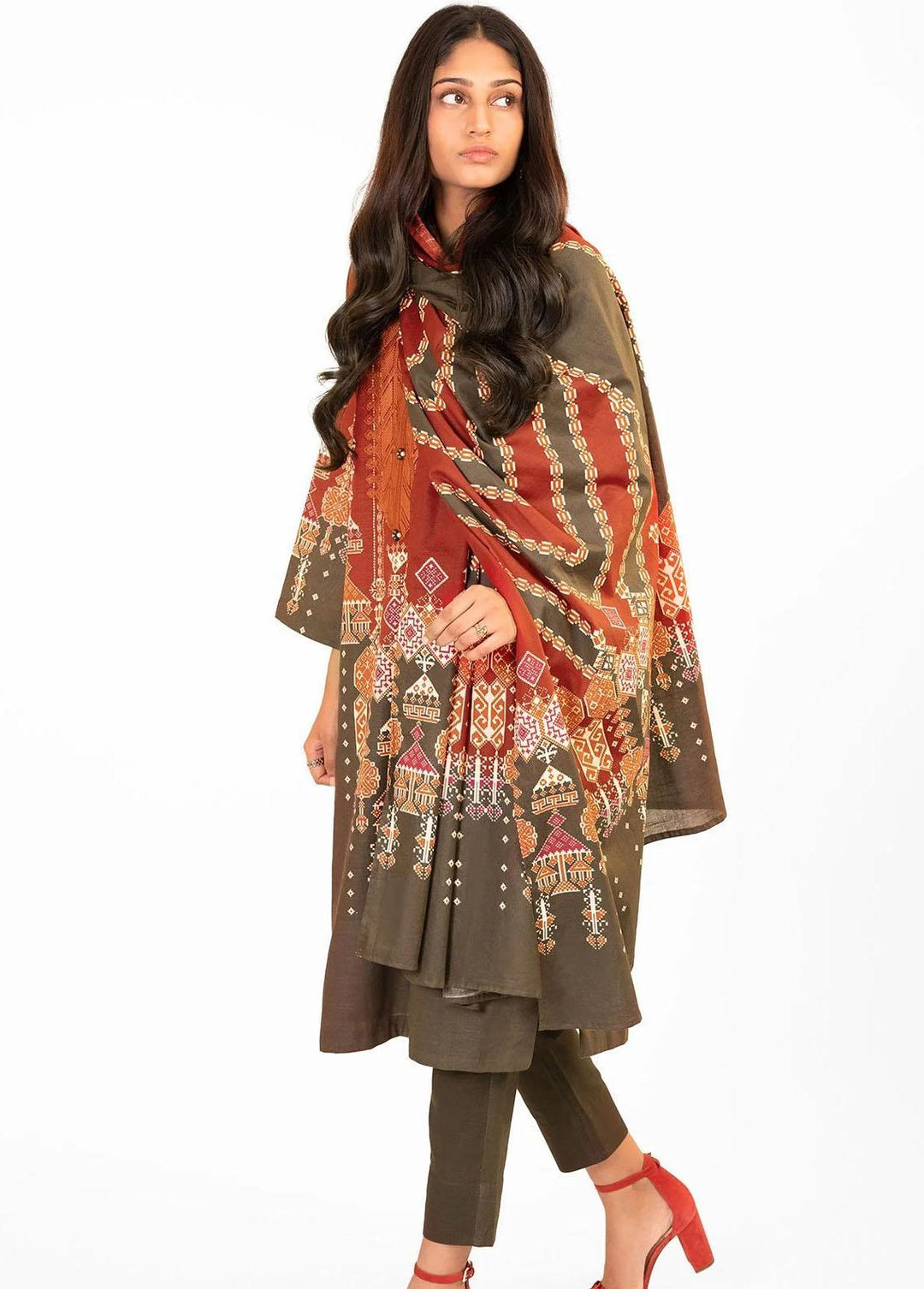 Al Karam Embroidered Khaddar Suits Unstitched 3 Piece AK22W FW-25-22-Red - Winter Collection