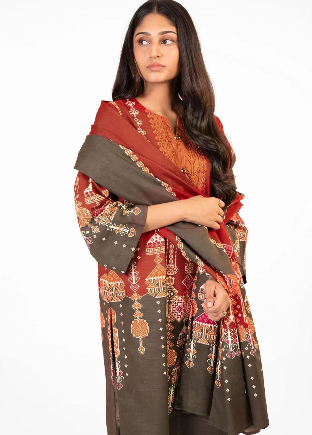 Al Karam Embroidered Khaddar Suits Unstitched 3 Piece AK22W FW-25-22-Red - Winter Collection