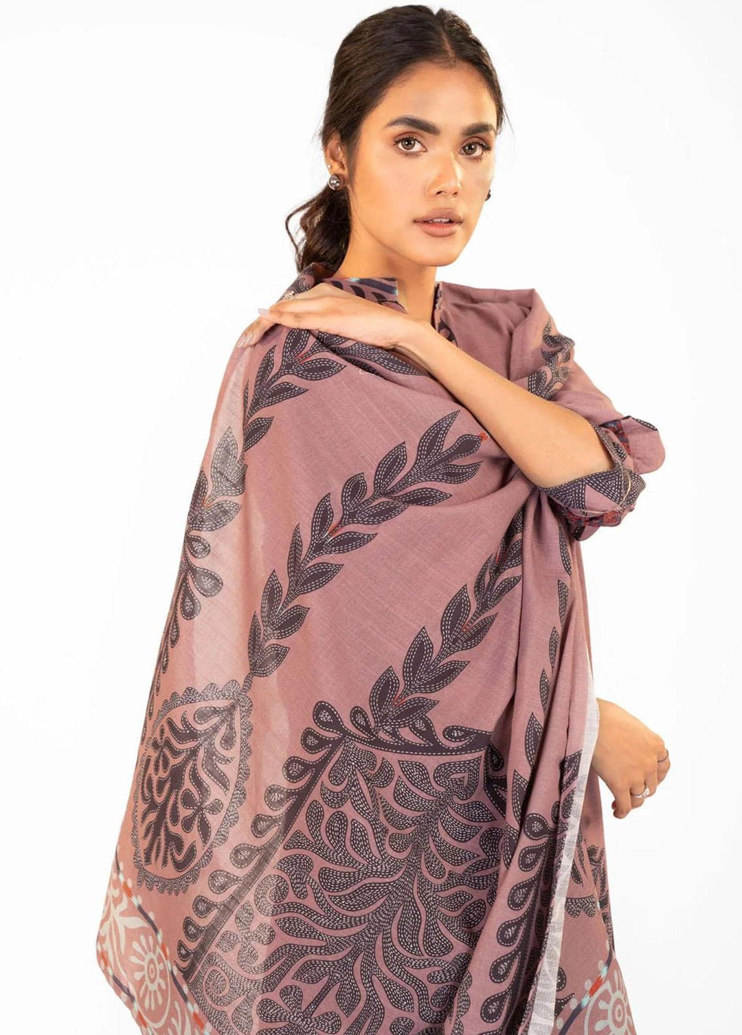 Al Karam Printed Khaddar Suits Unstitched 3 Piece AK22W FW-27-22-Pink - Winter Collection