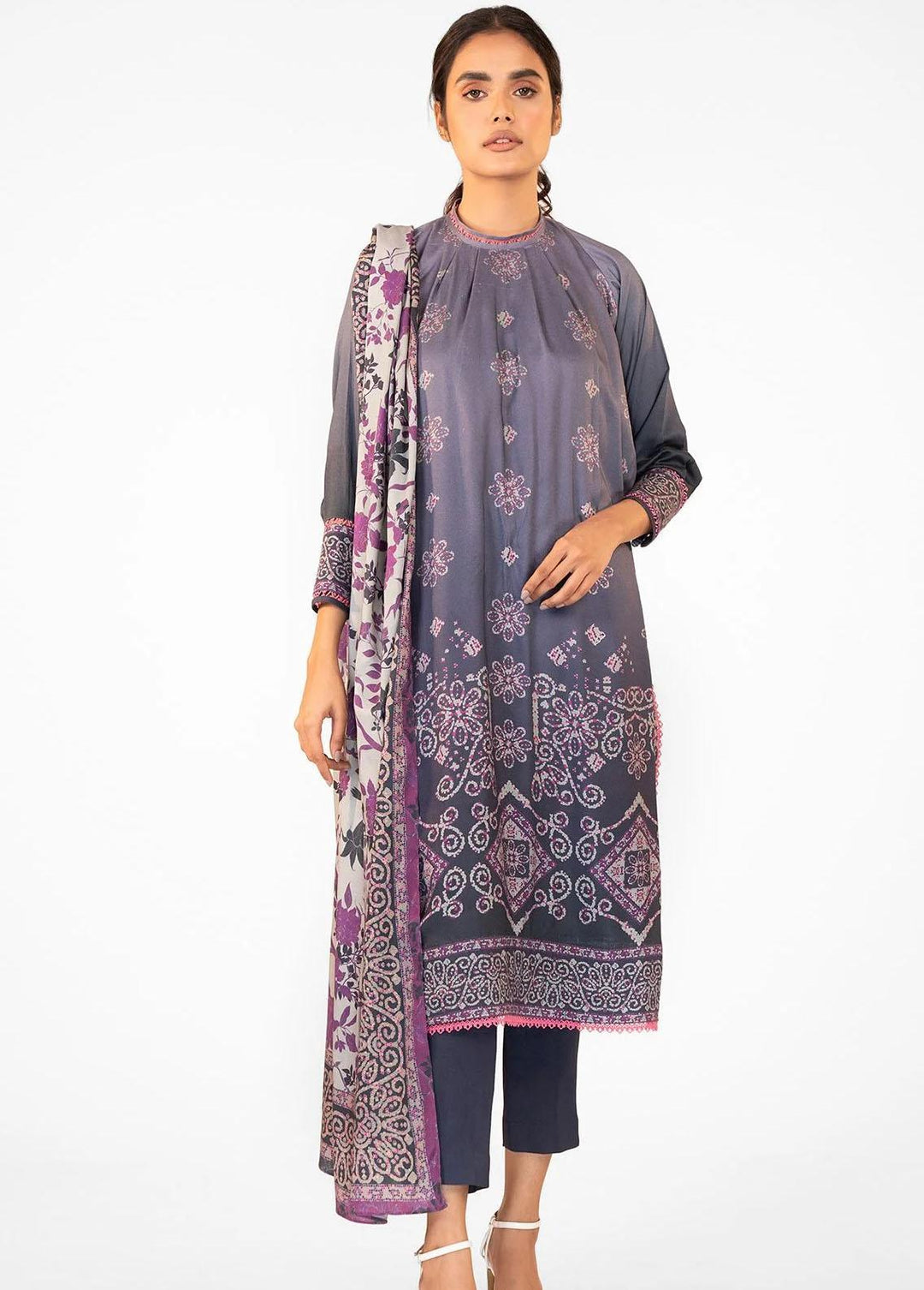 Al Karam Printed Viscose Suits Unstitched 3 Piece AK22W FW-31-22-Blue - Winter Collection