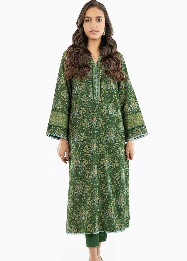 Al Karam Printed Khaddar Suits Unstitched 2 Piece AK22W FW-39.1-22-Army green - Winter Collection