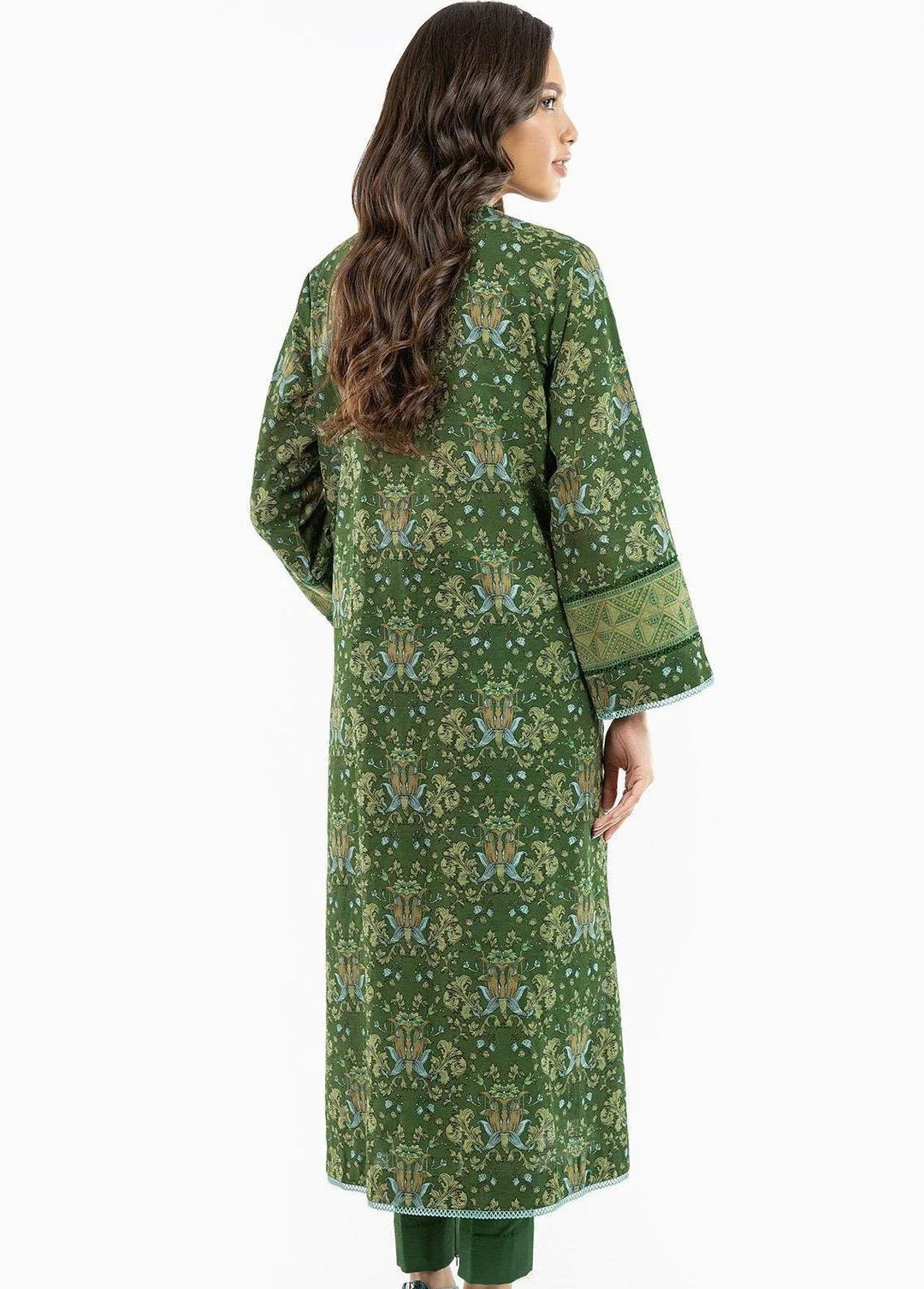 Al Karam Printed Khaddar Suits Unstitched 2 Piece AK22W FW-39.1-22-Army green - Winter Collection