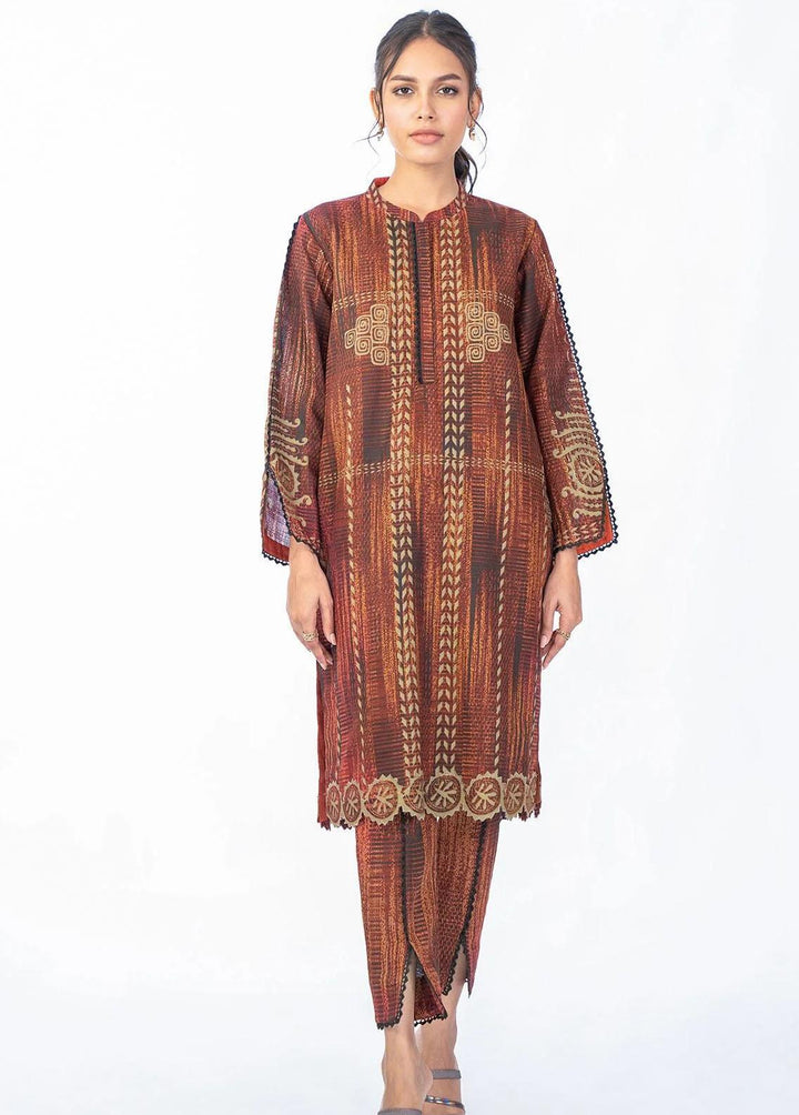 Al Karam Printed Khaddar Suits Unstitched 2 Piece AK22W FW-42-22-Rust - Winter Collection