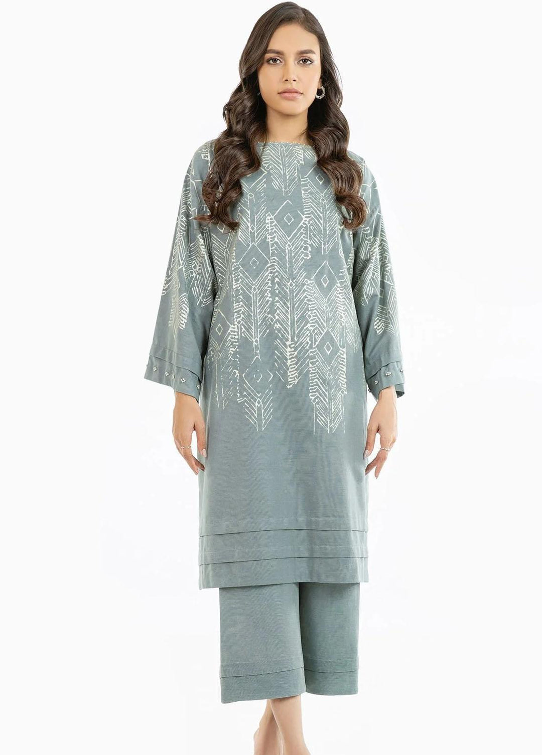 Al Karam Printed Khaddar Suits Unstitched 2 Piece AK22W FW-42.1-22-Grey - Winter Collection
