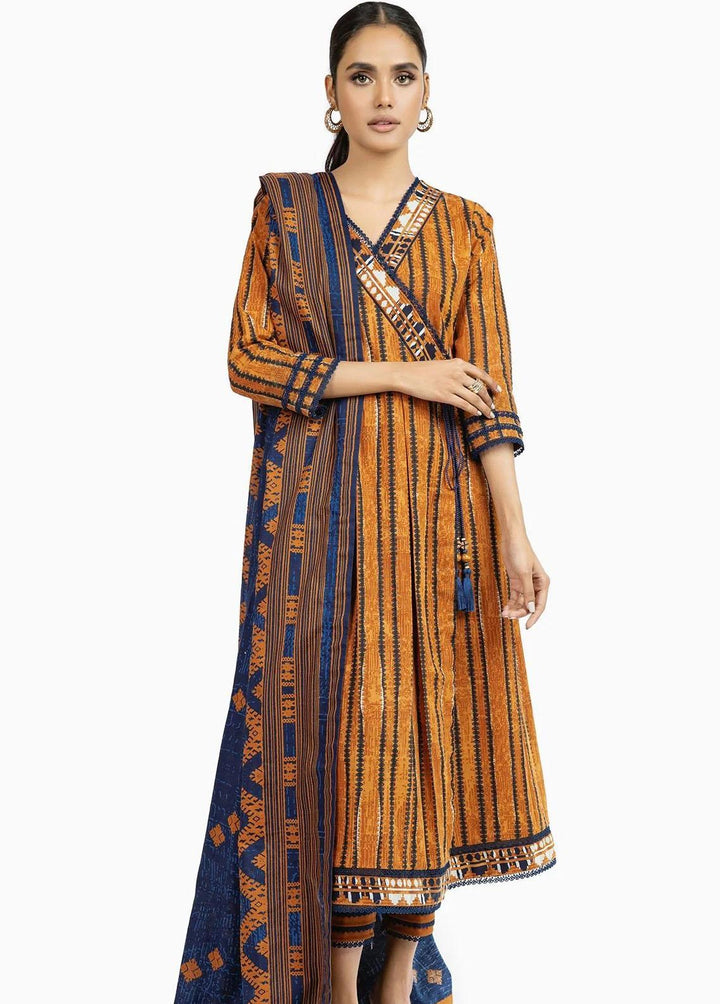 Al Karam Printed Khaddar Suits Unstitched 2 Piece AK22W FW-47-22-Yellow - Winter Collection