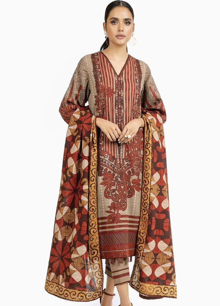 Al Karam Printed Khaddar Suits Unstitched 2 Piece AK22W FW-50-22-Rust - Winter Collection