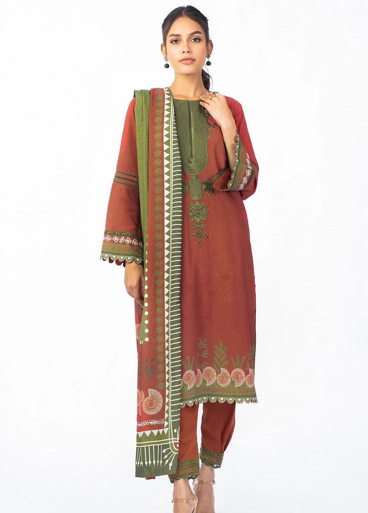 Al Karam Printed Karandi Suits Unstitched 2 Piece AK22W FW-51-22-Rust - Winter Collection