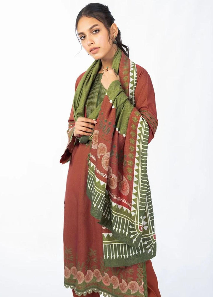 Al Karam Printed Karandi Suits Unstitched 2 Piece AK22W FW-51-22-Rust - Winter Collection