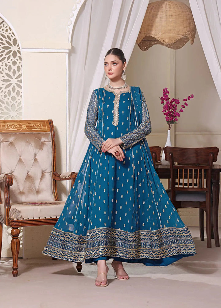 Al Siyaab Pret Embroidered Chiffon 3 Piece Suit Bahaar Peacock