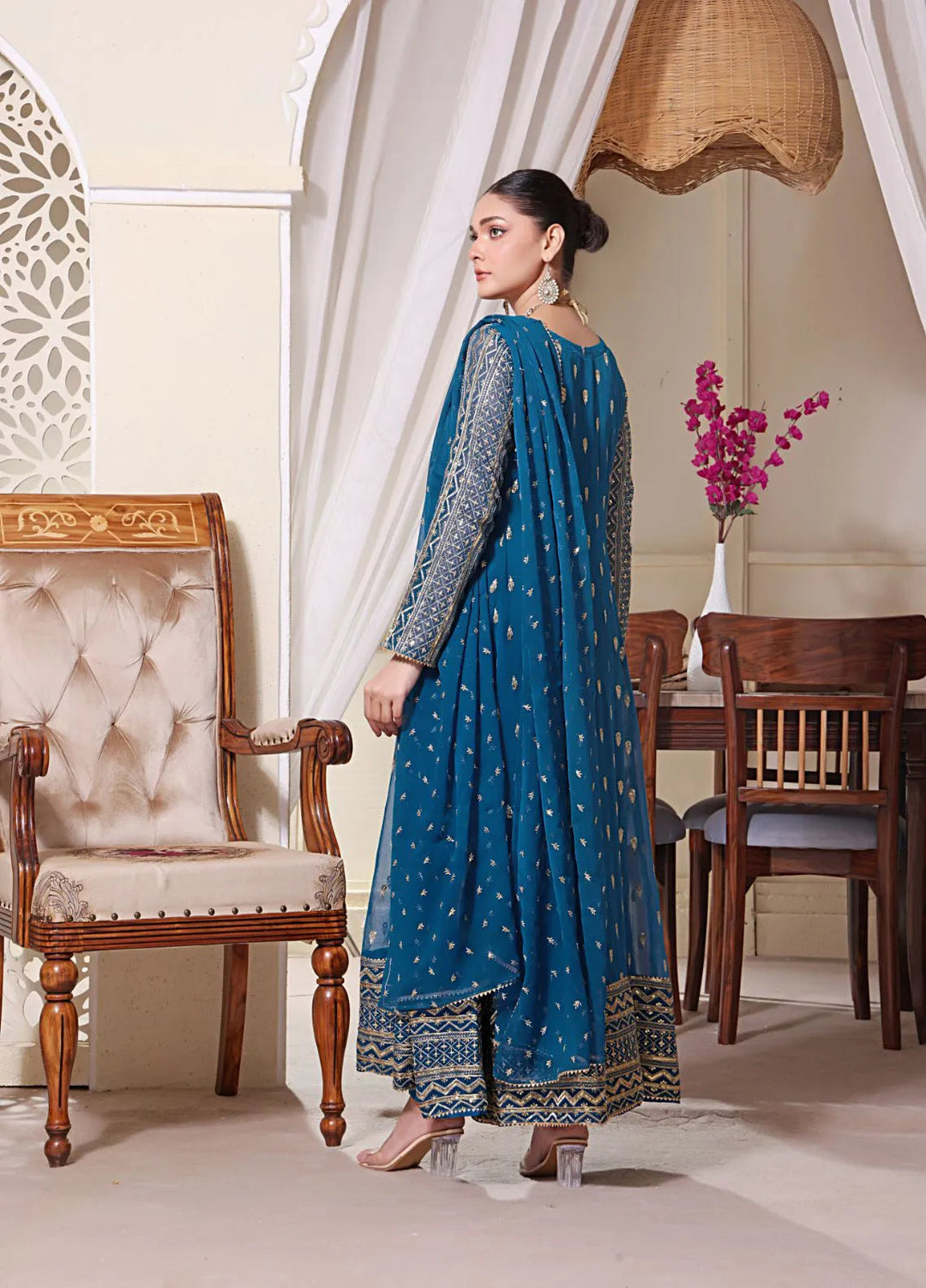 Al Siyaab Pret Embroidered Chiffon 3 Piece Suit Bahaar Peacock