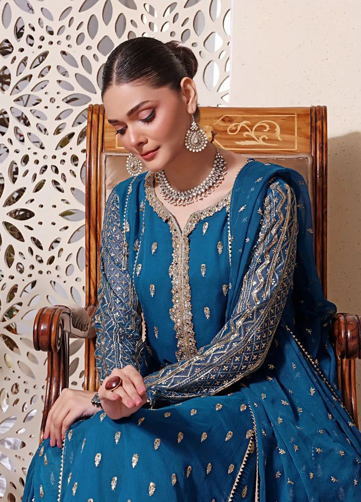 Al Siyaab Pret Embroidered Chiffon 3 Piece Suit Bahaar Peacock