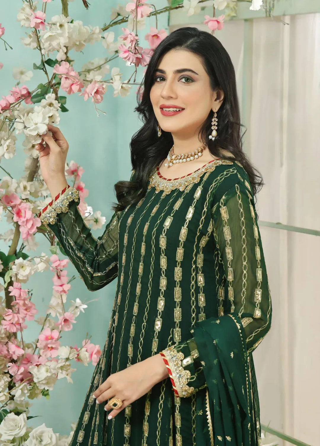 Al Siyaab Pret Embroidered Chiffon 3 Piece Suit Gulaal Kai Green