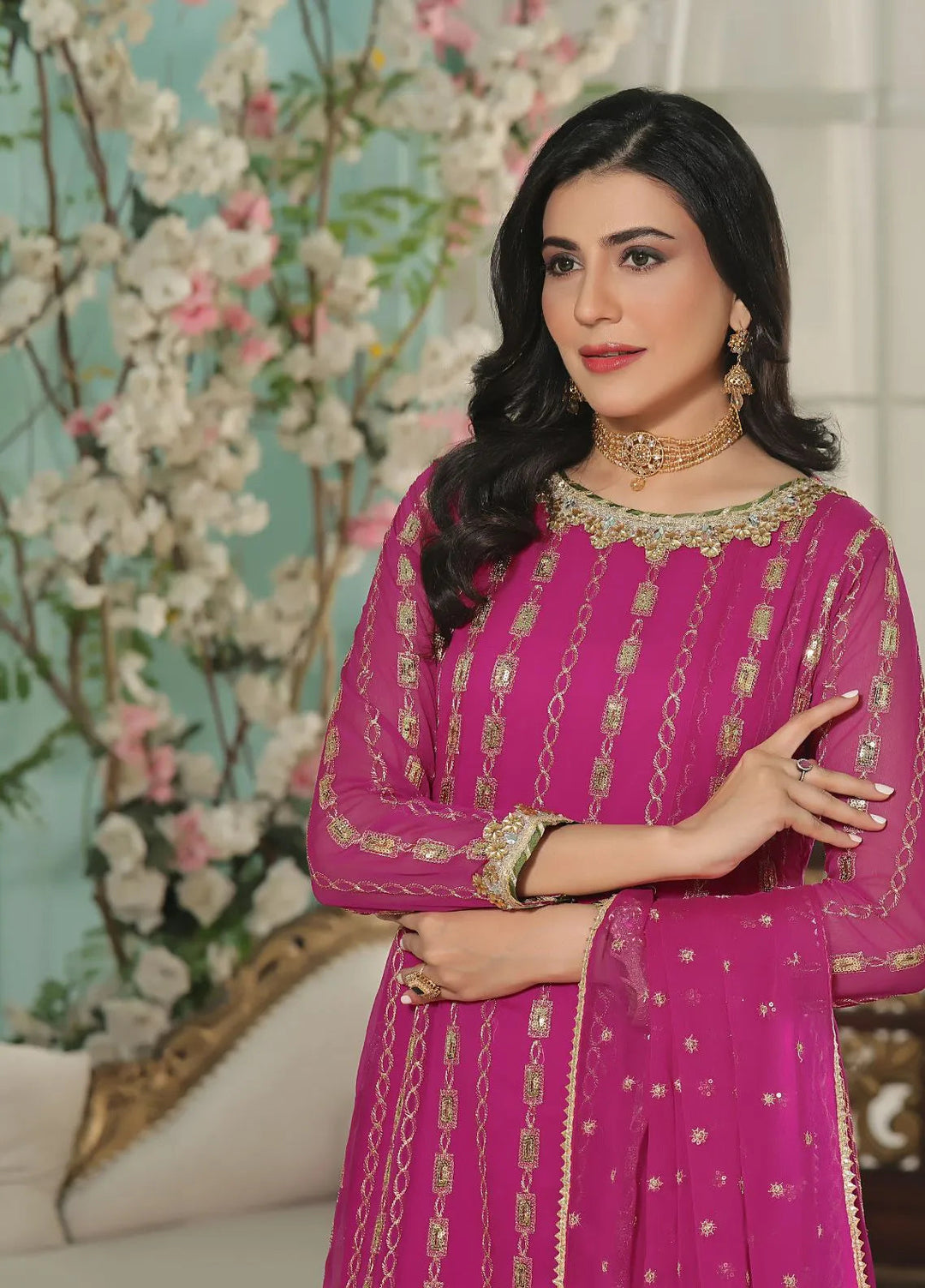 Al Siyaab Pret Embroidered Chiffon 3 Piece Suit Gulaal Margenda