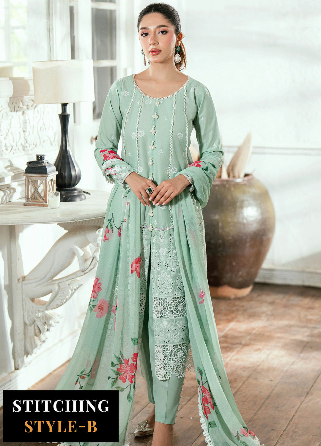 Al Zohaib Embroidered Schiffly Suits Unstitched 3 Piece AZ25LK D-01 - Summer Collection