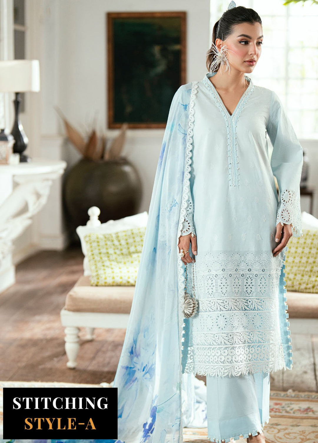 Al Zohaib Embroidered Schiffly Suits Unstitched 3 Piece AZ25LK D-02 - Summer Collection