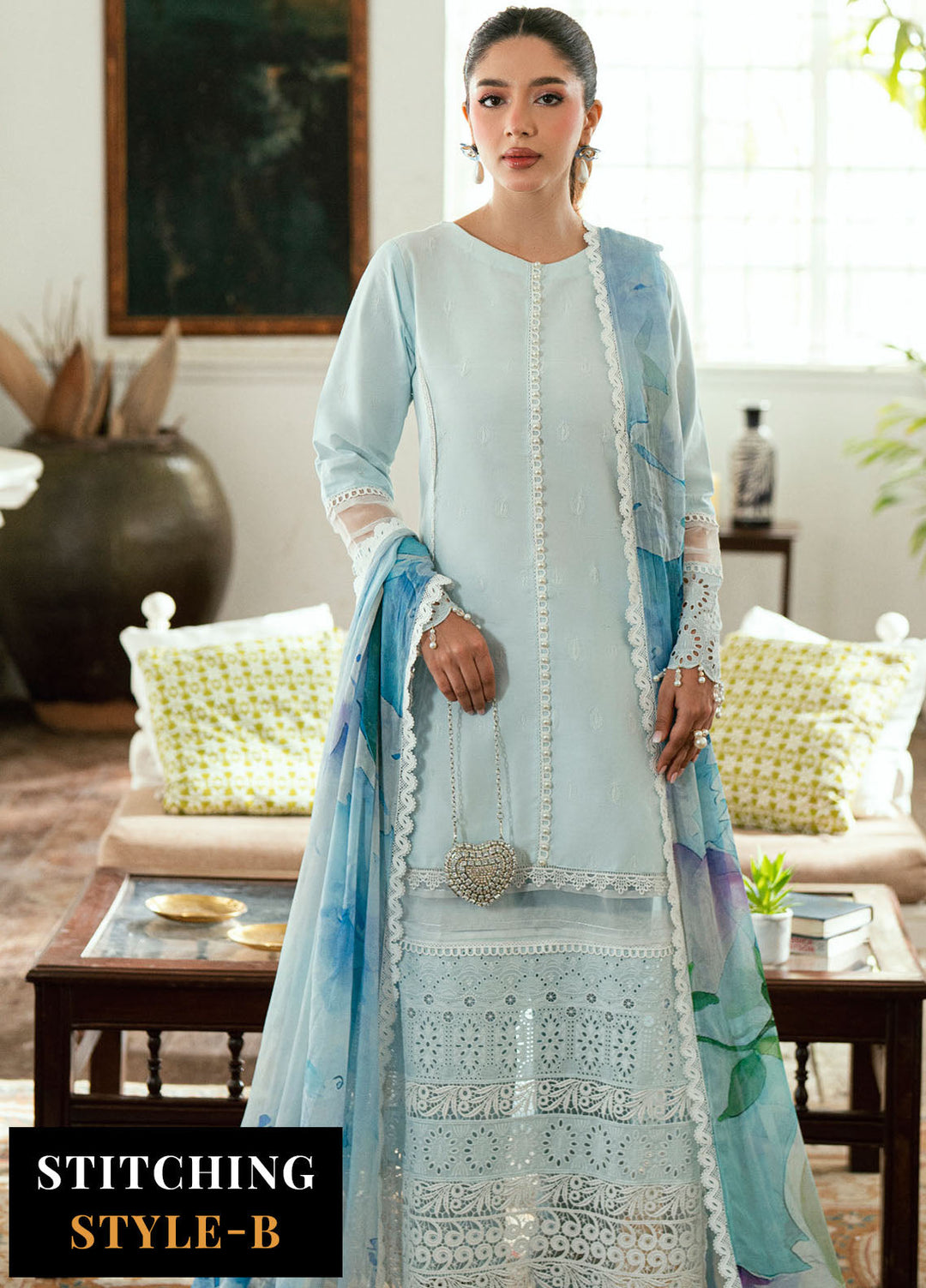 Al Zohaib Embroidered Schiffly Suits Unstitched 3 Piece AZ25LK D-02 - Summer Collection