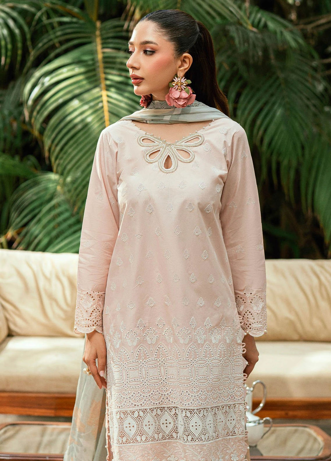 Al Zohaib Embroidered Schiffly Suits Unstitched 3 Piece AZ25LK D-03 - Summer Collection