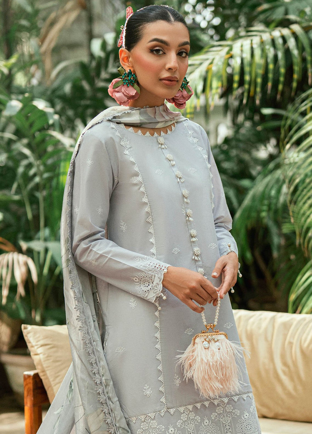 Al Zohaib Embroidered Schiffly Suits Unstitched 3 Piece AZ25LK D-04 - Summer Collection