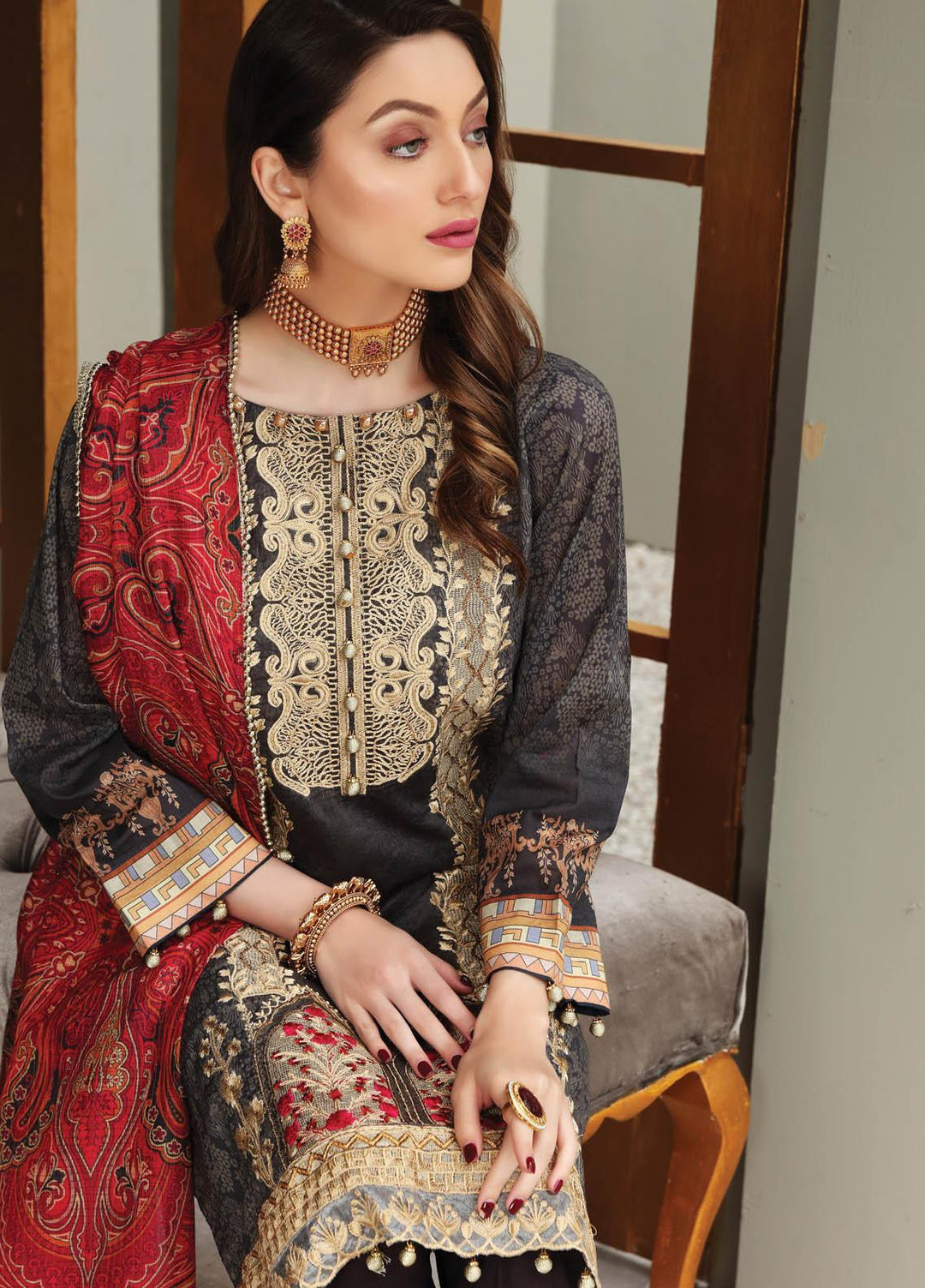 Festive Hues By Al Zohaib Embroidered Lawn Suits Unstitched 3 Piece AZ21FH 09 - Festive Collection