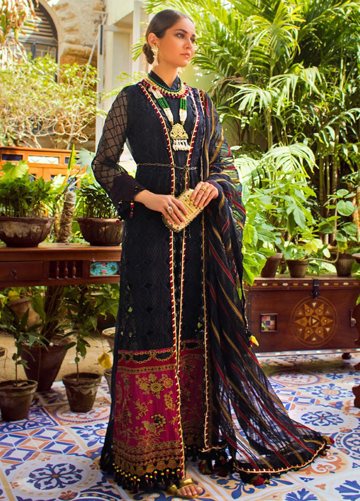 Al Zohaib Embroidered Organza Suits Unstitched 3 Piece AZ22FW 06 Ebony - Luxury Collection