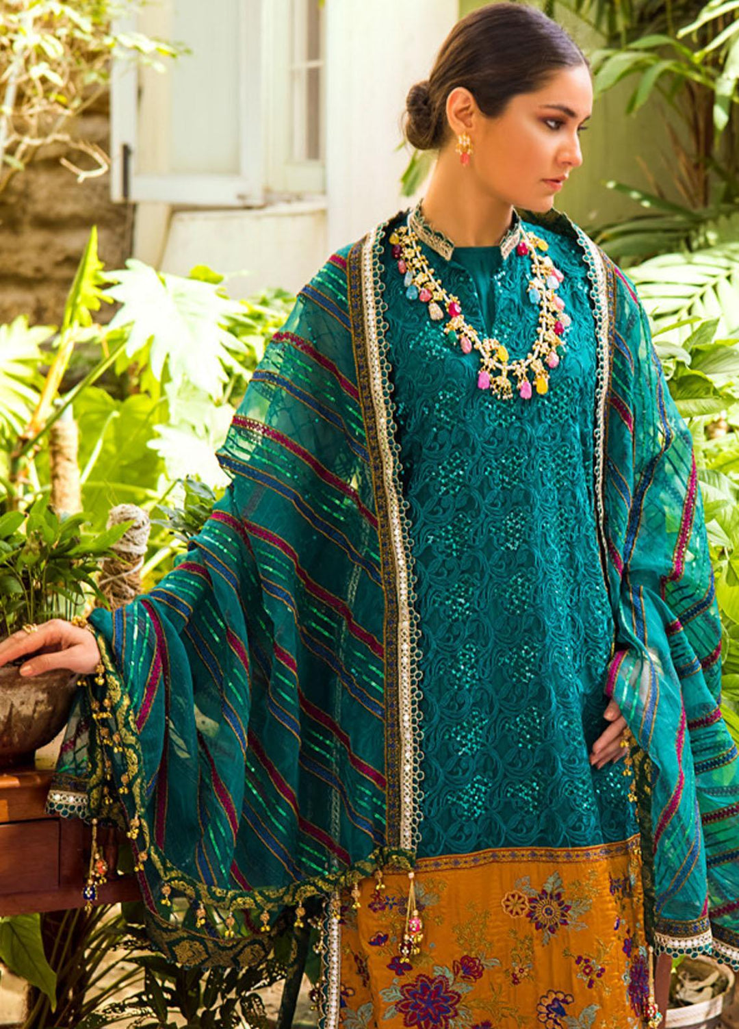 Al Zohaib Embroidered Organza Suits Unstitched 3 Piece AZ22FW 08 Midori - Luxury Collection