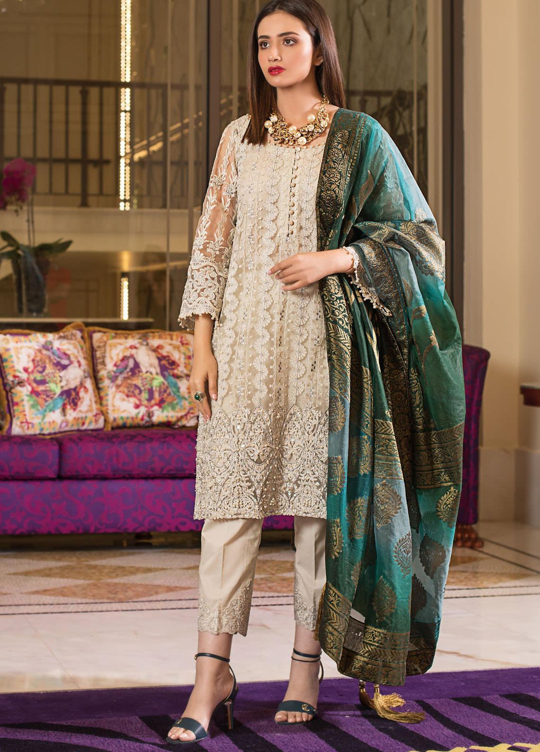 Mahiymaan By Al Zohaib Embroidered Net Suits Unstitched 3 Piece MAH21AZ D-01 - Summer Collection