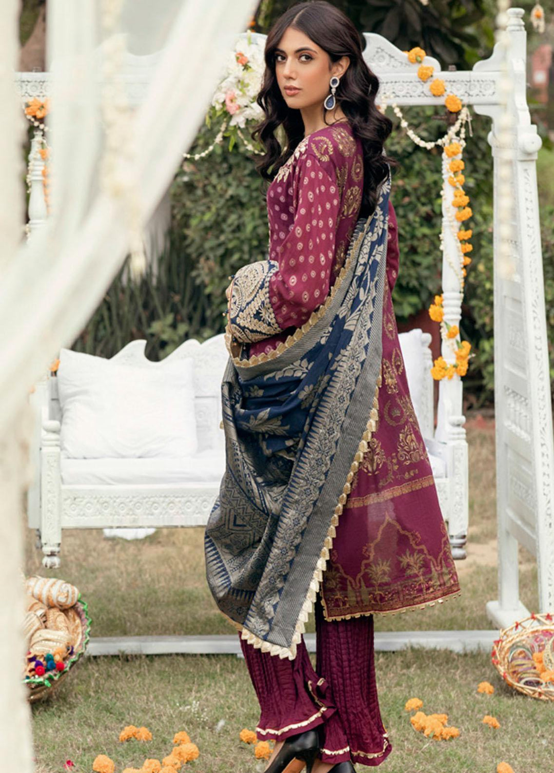 Sunehri Shaam By Al Zohaib Embroidered Jacquard Suits Unstitched 3 Piece AZ22SS 02 - Luxury Collection