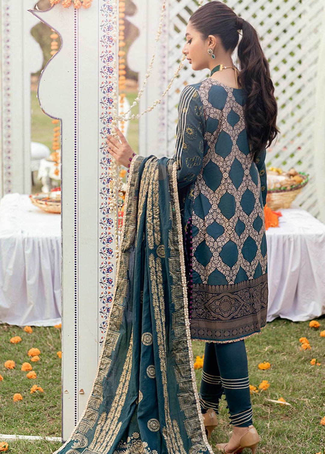 Sunehri Shaam By Al Zohaib Embroidered Jacquard Suits Unstitched 3 Piece AZ22SS 06 - Luxury Collection