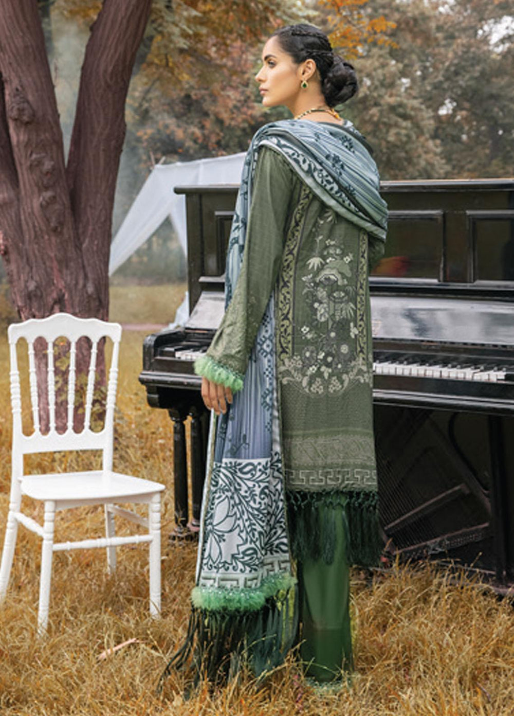Al Zohaib Embroidered Slub Linen Suits Unstitched 3 Piece AZ21WB D-03B - Winter Collection