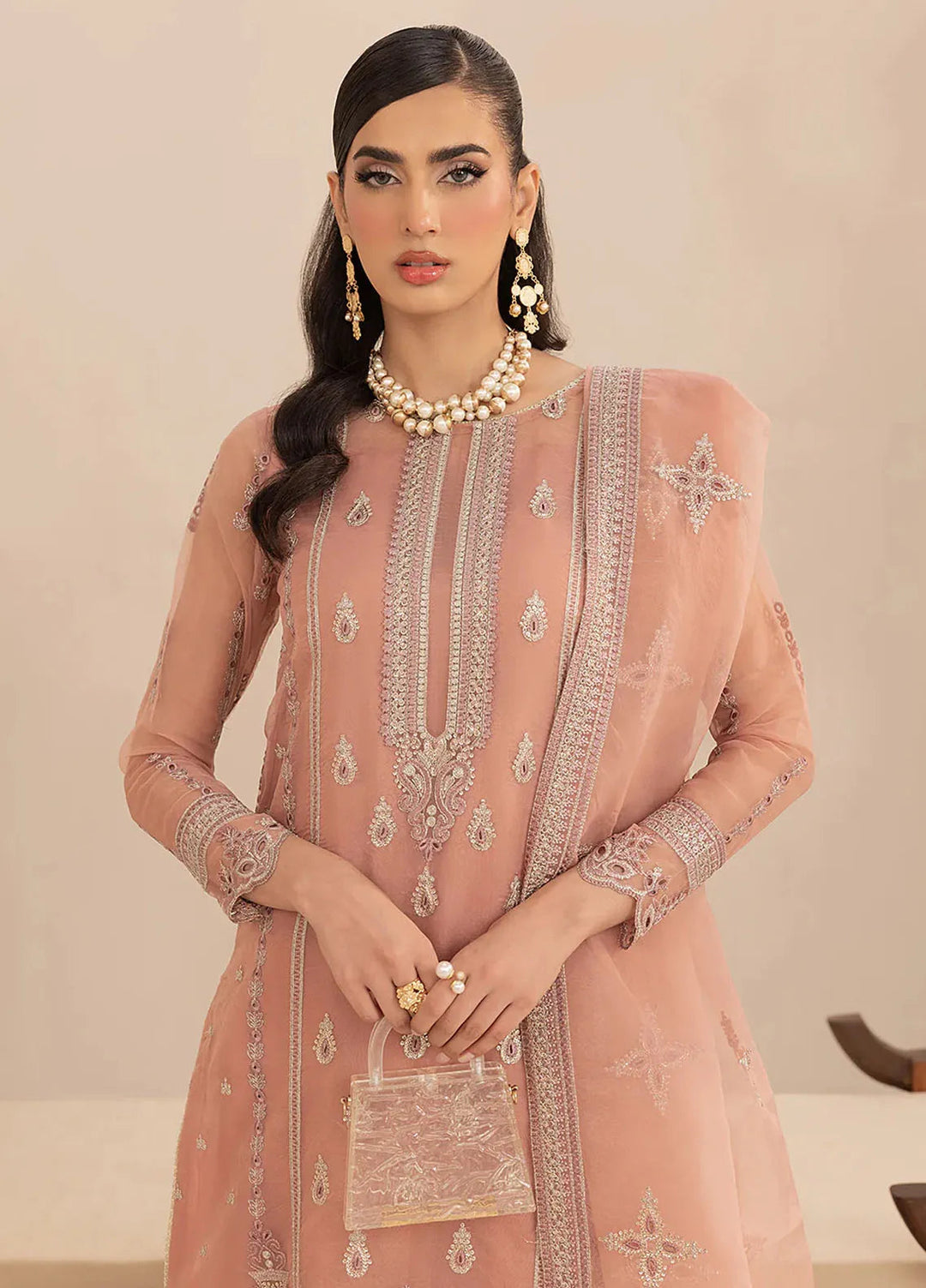 Aleen Pret Embroidered Organza 3 Piece Suit Rouge