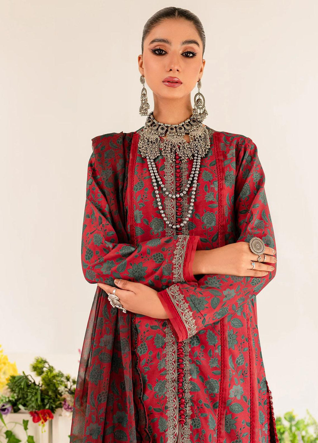 Aleena By Maryum N Maria Embroidered Lawn Suits Unstitched 3 Piece MNM23AL MLFD167 Ruby - Formal Collection