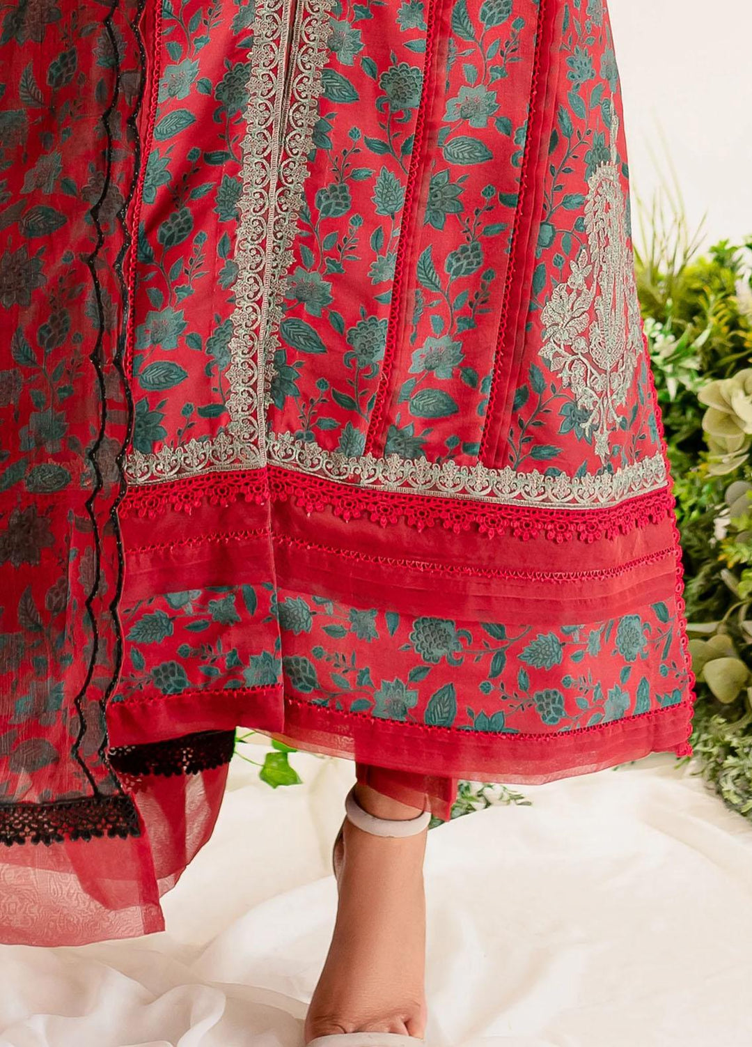 Aleena By Maryum N Maria Embroidered Lawn Suits Unstitched 3 Piece MNM23AL MLFD167 Ruby - Formal Collection