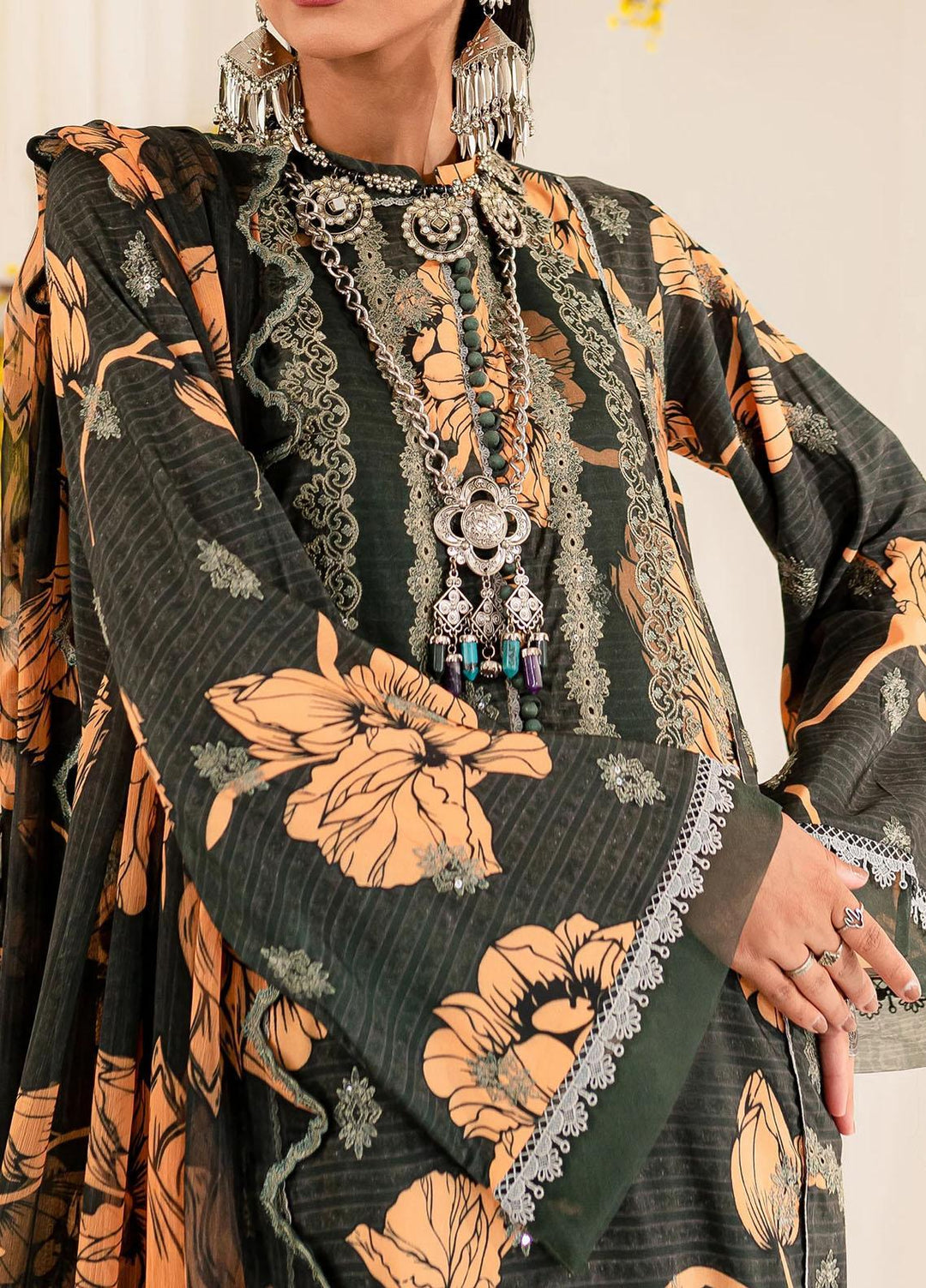 Aleena By Maryum N Maria Embroidered Lawn Suits Unstitched 3 Piece MNM23AL MLFD168 Jet - Formal Collection