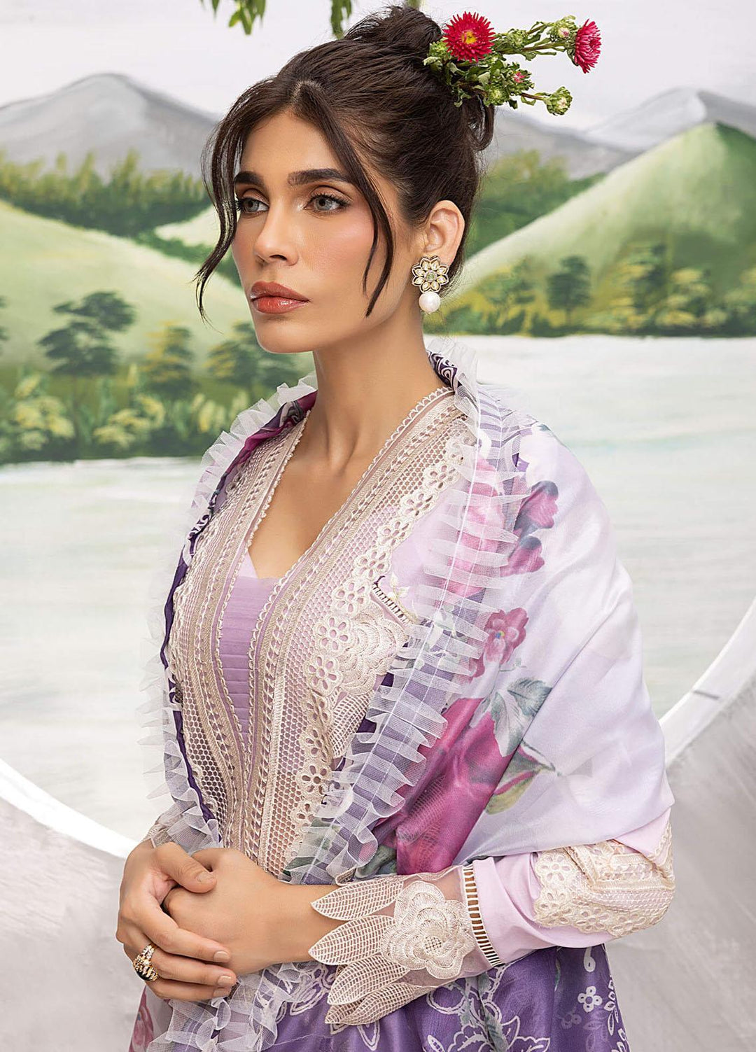 Aleyna By Asifa & Nabeel Embroidered Lawn Suits Unstitched 3 Piece AN23AL ALV-01 Lavande - Summer Collection