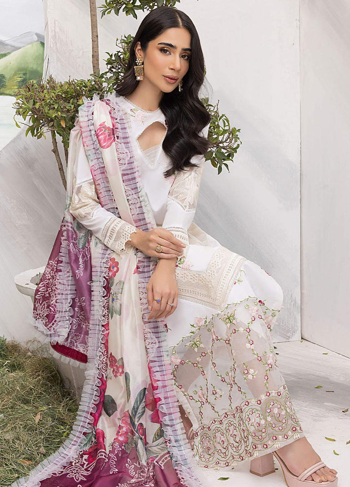 Aleyna By Asifa & Nabeel Embroidered Lawn Suits Unstitched 3 Piece AN23AL ALV-02 White Lily - Summer Collection