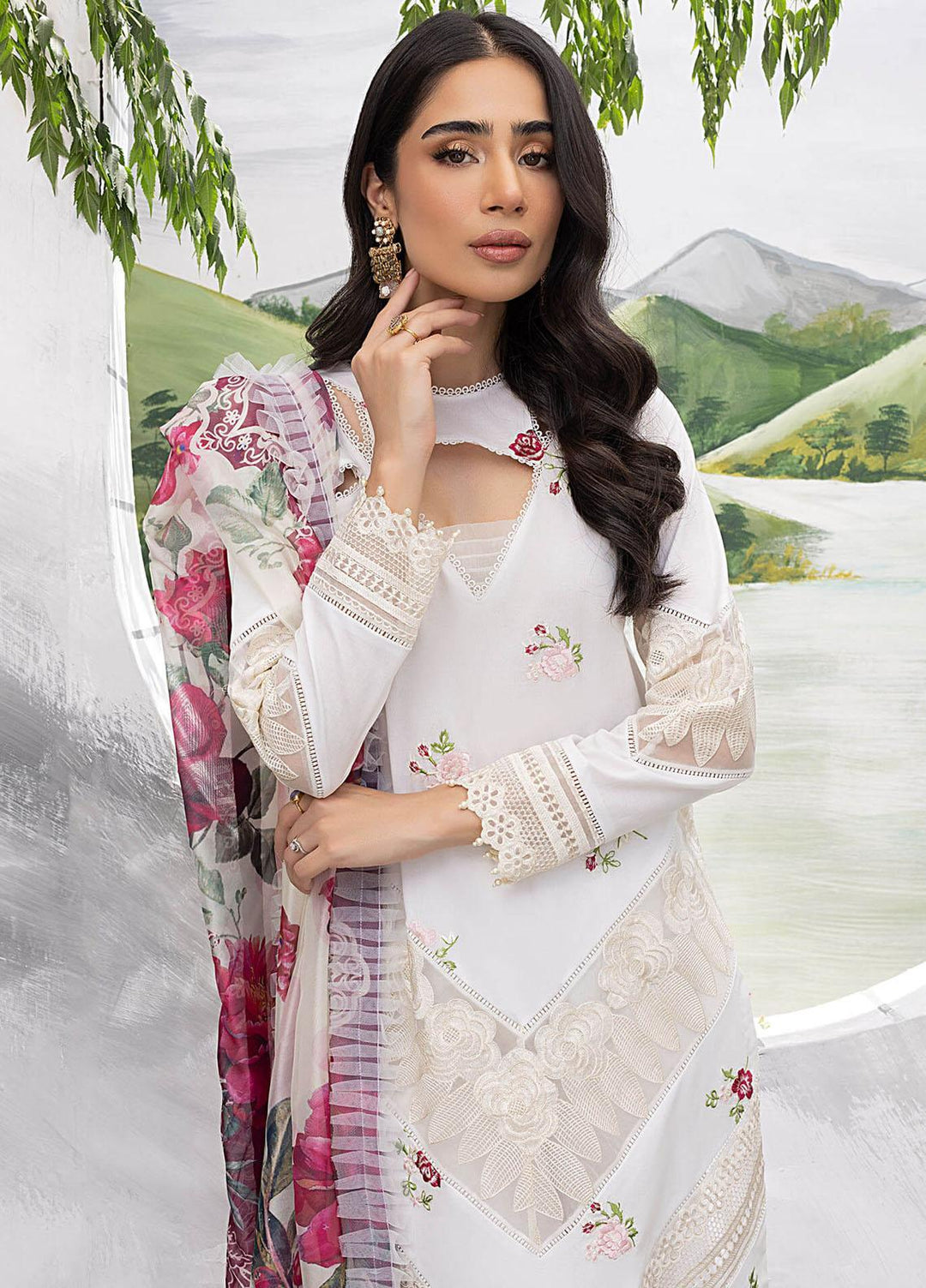 Aleyna By Asifa & Nabeel Embroidered Lawn Suits Unstitched 3 Piece AN23AL ALV-02 White Lily - Summer Collection