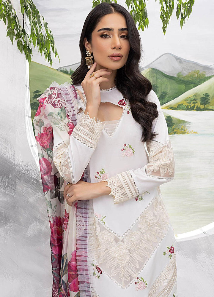 Aleyna By Asifa & Nabeel Embroidered Lawn Suits Unstitched 3 Piece AN23AL ALV-02 White Lily - Summer Collection